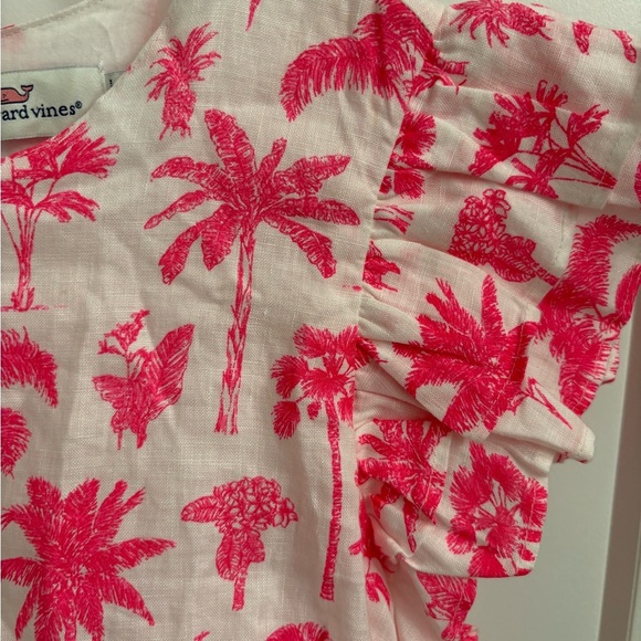 Vineyard Vines Palm Tree Smocked Linen Dress Pink White Size Small - Picture 6 of 11